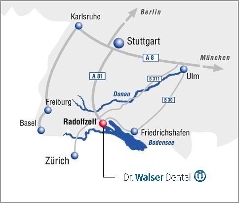 Mapa del suroeste de Alemania Cómo llegar a Dr. Walser Dental