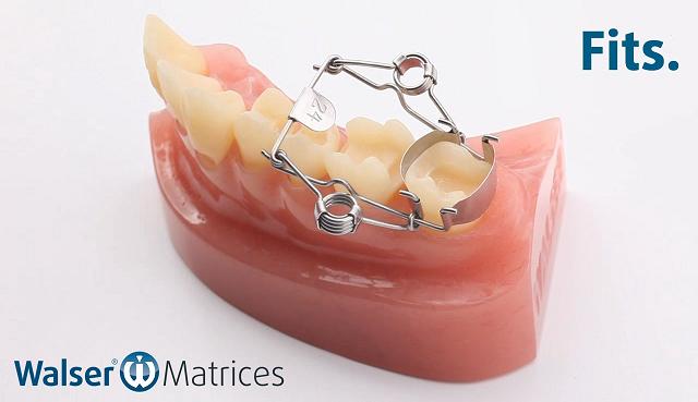 La matriz dental con forma ON se coloca con un solo movimiento de la mano Coloque la matriz dental con forma ON, que se adapta automáticamente al diente con un movimiento de la mano