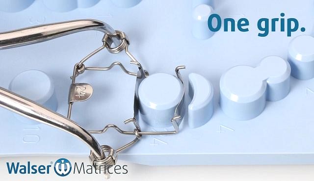 La matriz dental con forma ON se tensa en la bandeja La matriz dental con forma ON se tensa y se retira de la bandeja