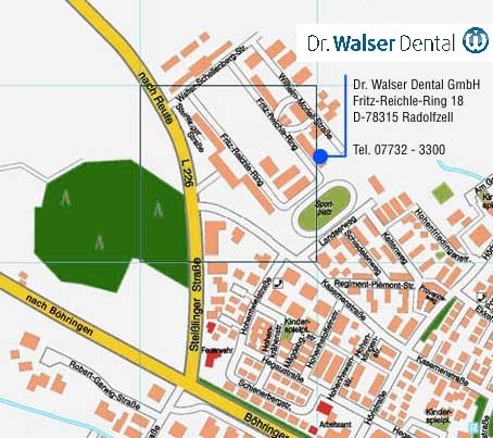 Hier sehen Sie den genauen Standort der Dr. Walser Dental im Stadplan 
