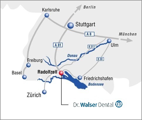 Hier sehen Sie auf der Deutschlandkarte den Sitz der Dr. Walser Dental